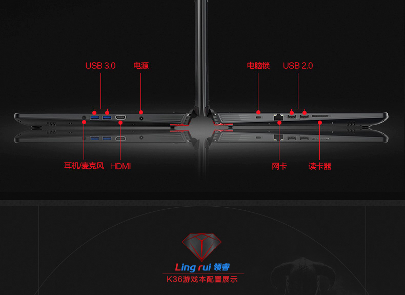 领睿 K36 15.6英寸 六代I7 6700HQ 四核 GTX960M 4G独显游戏本 I7 6700HQ 8G内存 128G固态+1TB